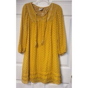 One September Anwen Peasant Dress Chevron Tassel Lace Lined Boho Wedding  Sz S